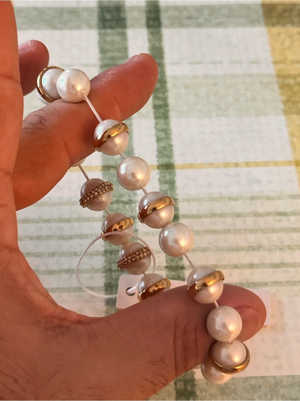 Ann Taylor Pearl & Gold Bead Stretch Bracelet - Ivory/Gold